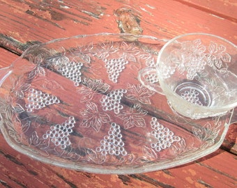 Anchor Hocking Serva-Snack - Eight Piece Clear Glass Snack Set - Made in USA 1950s