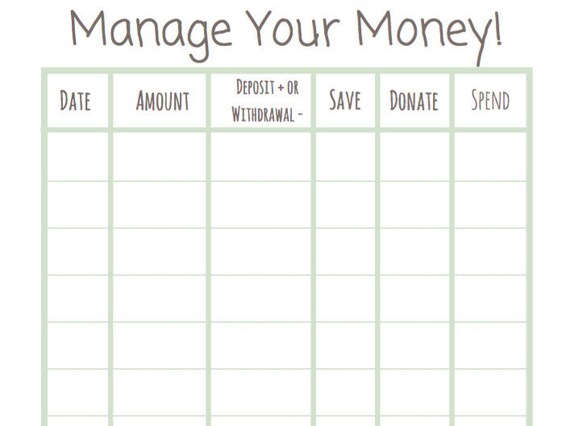 money management sheet for kids