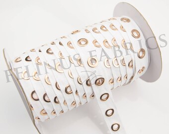 White and Gold Large Cotton Grommet Tape Eyelet Cotton Twill Tape Trim by the Yard ATN00439