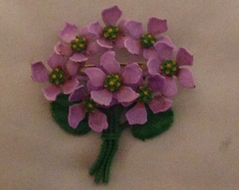 Violets Brooch 60s 70s made in USA Pourpre