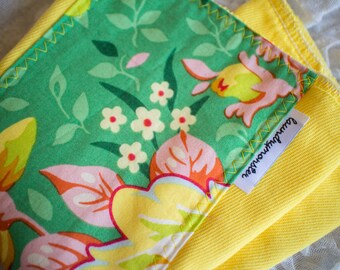 Baby burp cloth - Bright yellow pop garden floral hand dyed burp cloth