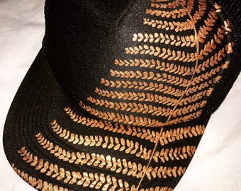 Limited edition hand painted goldy fern trucker