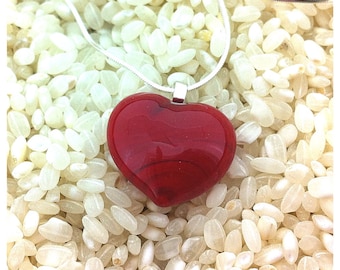 Red Glass Heart Pendant Necklace - Sterling Silver 18" Chain - Gift Boxed