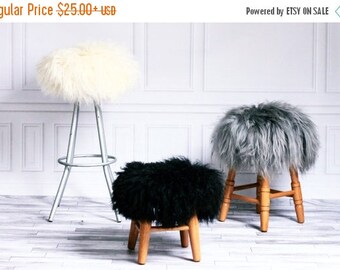 Sheepskin Stool Cover | Round Stool Cover | Furry Stool | Scandinavian Decor | Stool Cover | Ottoman Cover | Chair Pad