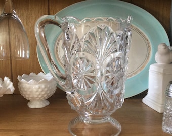 Early American Pressed Glass Pitcher, 42 oz., water pitcher, milk pitcher, clear