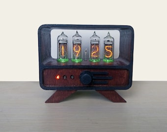 IN-14 Nixie Tube Clock in mahogany wooden case