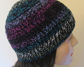 Black Beanie, Cold Weather Accessory, Hockey Mom, Ice Skating, Snow Playing, Multi Color Crochet Beanie, Colorful Hat