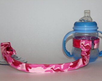 Sippy Cup Leash, Sippy Cup Strap, Suction Sippy Strap, Toddler Gift, Christmas Gift, Birthday Gift - Pink Camouflage