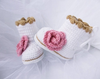 Crochet baby booties Flower Baby shoes Baby boots Baby girl boots New baby girl Handmade shoes Shoes crochet Baby girl booties Baby crochet