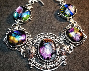 Dichroic Glass Bracelet Sterling Silver Gemstone