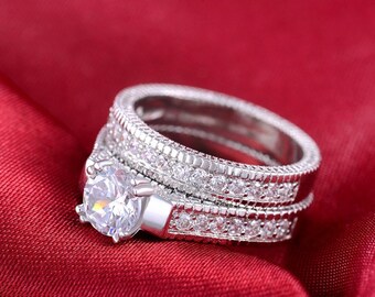 Ehering Set Engagement Braut Set Ring Ewigkeit Band Ring Hochzeit Band Ring Versprechen Ring Prinzessin Hochzeit Ring 925 Sterlingsilber