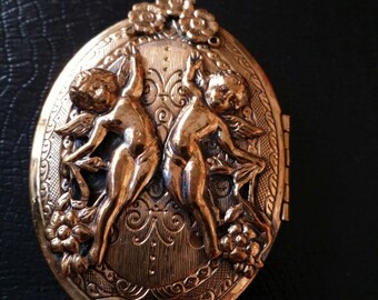 Vintage Huge Cupid Locket Pendant Must See!