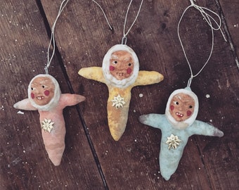 Antique German style spun cotton baby shower elf