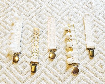 Paci Clips, Boho Paci Clips, Lace Paci Clips,