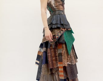 Artwork LOLA DARLING Long Patchwork Dress Upcycled fabrics Sculpure Art Dress One of a Kind Handmade in Italy Sustainable Luxury Clothing