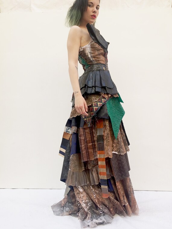 Artwork LOLA DARLING Long Patchwork Dress Upcycled fabrics Sculpure Art Dress One of a Kind Handmade in Italy Sustainable Luxury Clothing