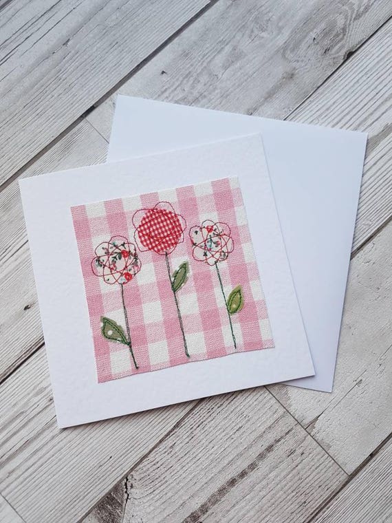 Original textile card greeting card flower card textile