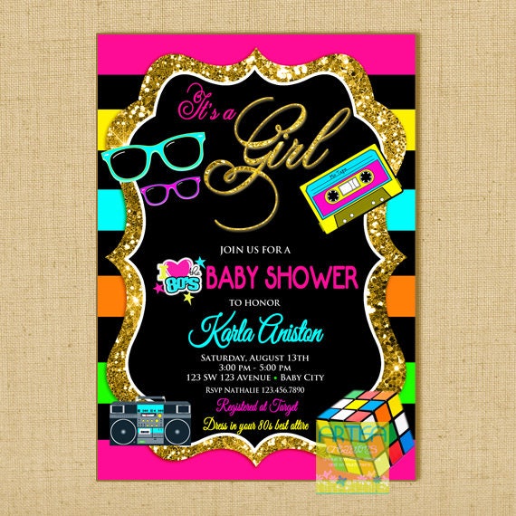 80s baby theme shower baby shower invitation I invitation baby eighties 80s shower