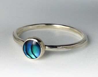 Shell Ring, Stackable Sterling Silver Abalone Shell Ring, Abalone Shell Jewelry, Abalone Shell Ring Silver, Stack Ring, Sterling Silver Ring