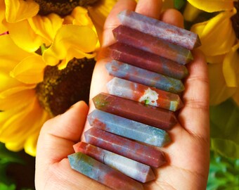 Small Red Grey Mixed Fancy Jasper Double Terminated Wand Point, Reiki Healing, Crystal Quartz, Mineral Specimen, Healing Crystals