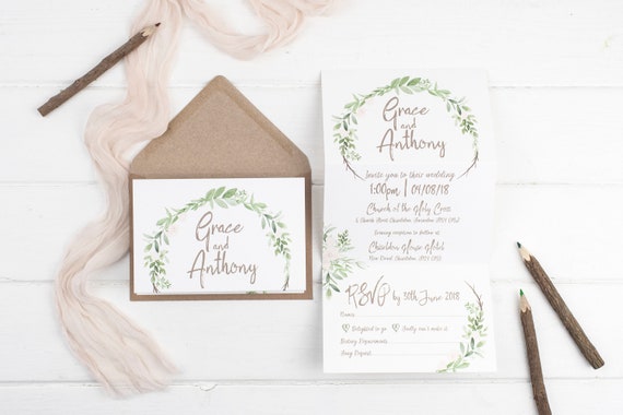 Rustic Wedding Invitation - Natural Meadow Z-Fold