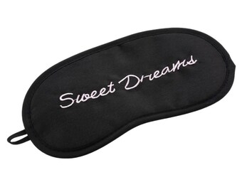 Sweet Dreams eye mask sleep mask silky black pink embroidered dream night