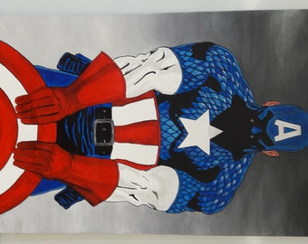 Marvel Comic Superhero Captain America original acrylic painting