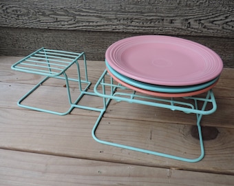 turquoise wire dish rack 1950s rubber coated dish holder vintage cupboard organizer plate rack