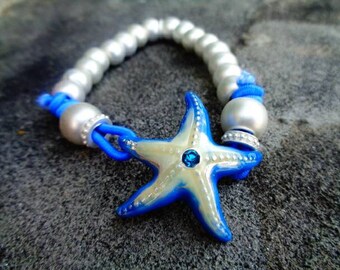 Beachy beach jewerly bracelet stretchy blue white star fish jewerly