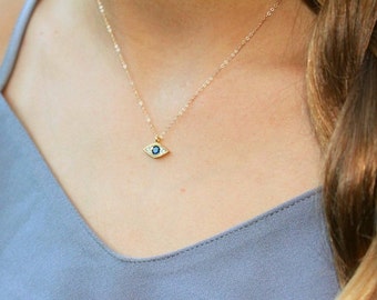 Tiny Evil Eye Necklace, Evil eye Charm Necklace, Unique Gift, CZ & Gold Protection Necklace, Dainty Necklace, Delicate Jewelry, BFF Gifts