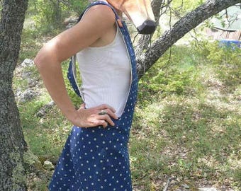 "Twit twitt" denim overalls dress