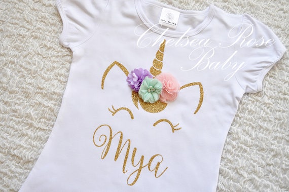 Pink and Gold Unicorn Birthday shirt Personalized Unicorn