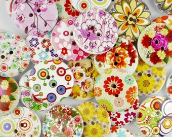 50/500pcs Mixed Colors Round Flower Wood Buttons Lot 25MM Craft/kids Sewing DIY