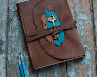 Key Travel Journal Travel book Handmade journal Leather journal Key journal Travel notebook Blank book