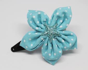 Blue flower and dots hair clip