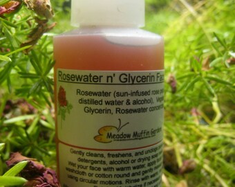 Rosewater and Glycerin Soapfree, Oil free Cleanse, Facial Tonic, Toner, Mist, Hydrate, Rosewater Splash