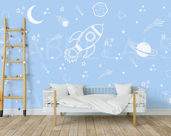 Boy Room Decor, Space Wall Decals, Space Ship Decal, Outer Space Decal, Space Wall Mural, Planet Decal, Space Wall Sticker, Rocket decal 288