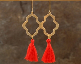 Tassel Earrings, Moroccan Earrings, Blush Earrings, Tassle Earrings, Global Inspired Earrings, CoralTassel Earrings, Geometric Earrings