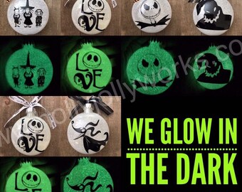 Nightmare before Christmas, Jack and Sally Ornaments, personalizes glass ornaments,Glass Ornaments