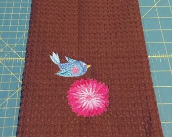 Bird Chrysanthemum Themed Kitchen Tea Towel