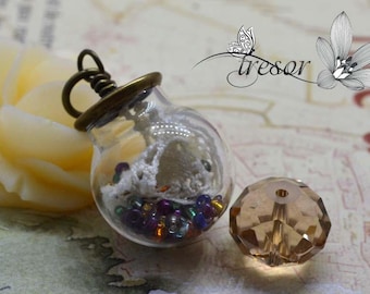 20mm, glass vial, bottle, multicolored, lace, hat, bronze, handmade