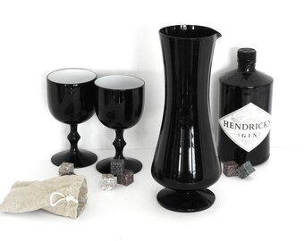 Elegant Mid Century Modern Black Glass Martini Pitcher