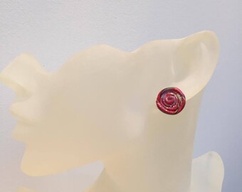 These Stud Earrings red polymer clay spiral