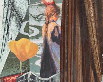 Handmade Art | "Contained" Mixed Media Paper Collage One of a Kind 5"x7"