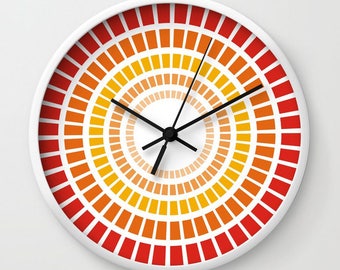 Red orange geometric wall clock,large round clock,decorative clock,abstract wall art,modern clock,unique kitchen wall hanging,home decor