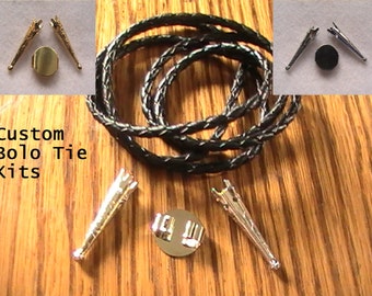 Jewelry Kit ~ Bolo Tie Kit ~ Black Leather Bolo Tie ~ Silver Bolo Tie Kit ~ Gold Bolo Tie Kit ~ Bolo Tie Parts ~ Bolo Tie Hardware ~ Unisex