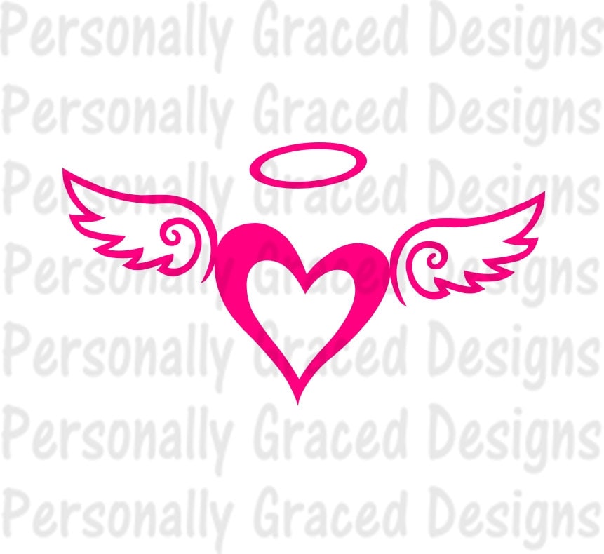 Download SVG DXF EPS Cut file Angel Wings Heart with Halo silhouette