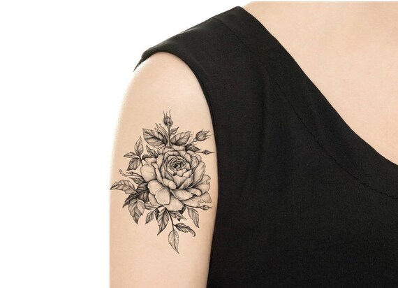  TEMPORARY TATTOO Vintage Rose Peony Tattoo Various