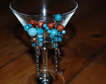 Blue and brown cluster earrings