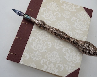 Small coptic notebook, rustic, floral, vintage look, recycled